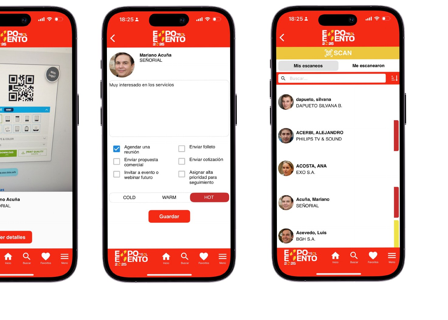 Capturas de la app de ExpoRed del Sol mostrando el flujo de Lead Retrieval