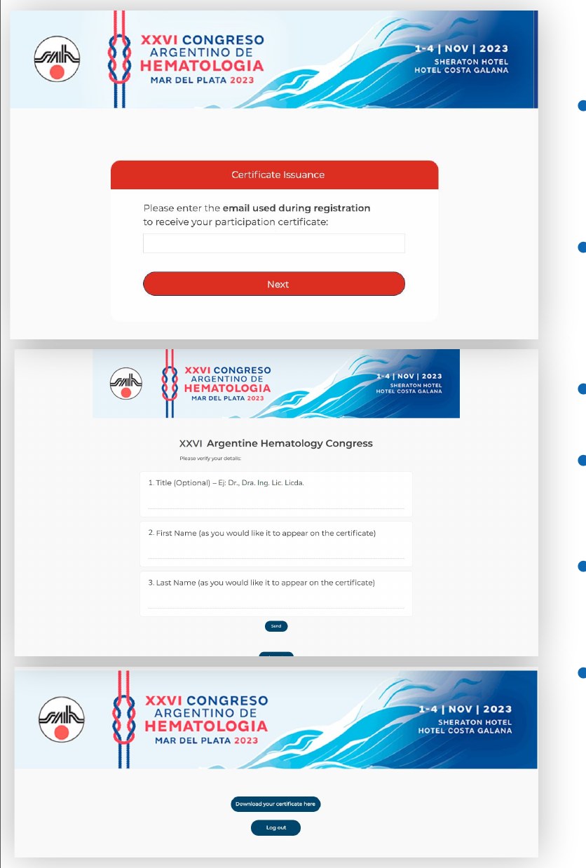 Certificate download screen on the KingConf platform