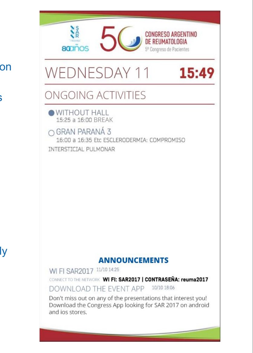 Digital agenda totem displaying ongoing activities at a congress